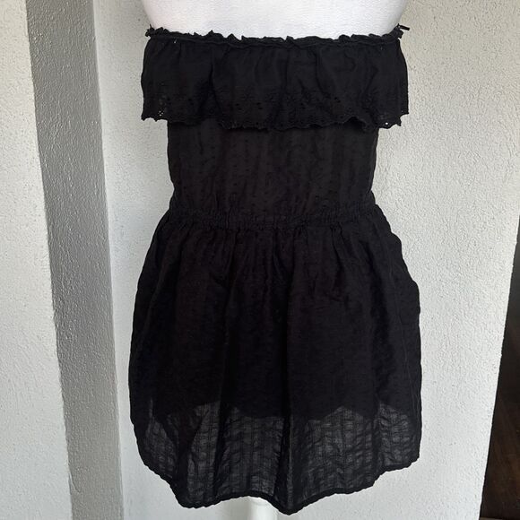 Zara TRF Black Lined Eyelet Strapless Dress Size Small - Picture 2 of 7